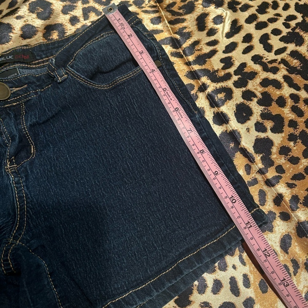Red Blue Denim Dark Wash High Waisted Denim Shorts - Picture 4 of 6